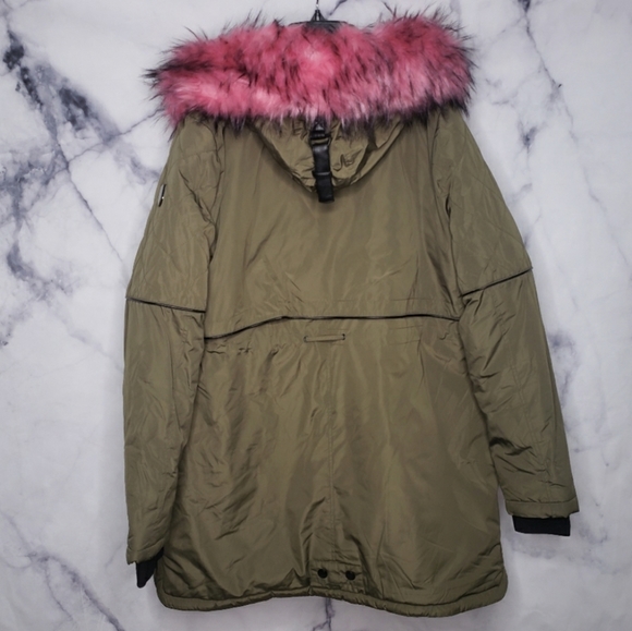Noize green parka coat with removable faux fur - Picture 3 of 6